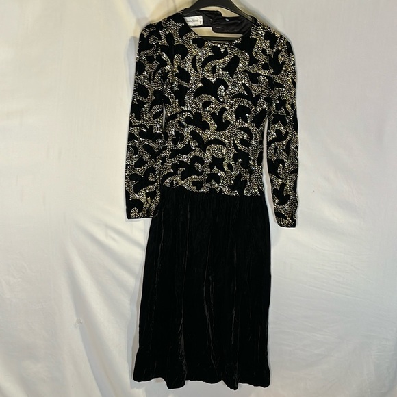 Ricki Lang Nuit Glitter Evening Dress Vintage 1980s Velvet Skirt Neiman Marcus - Picture 1 of 7